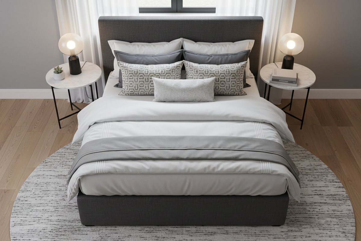 Top-down bedroom styling view