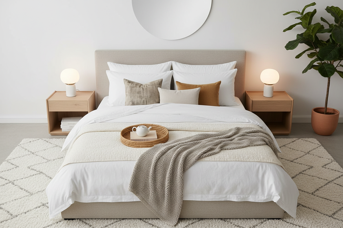 Top-down bedroom styling view