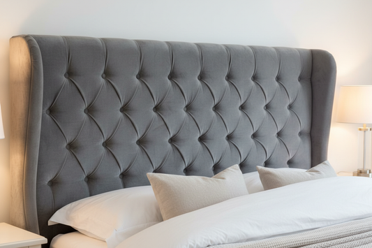Velvet headboard close-up detail