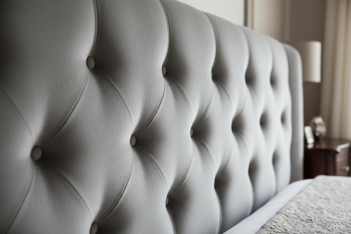 Velvet headboard close-up detail