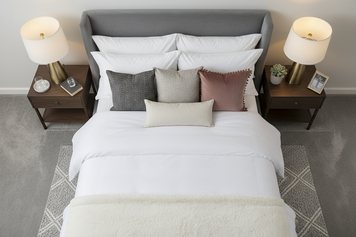 Top-down bedroom styling view