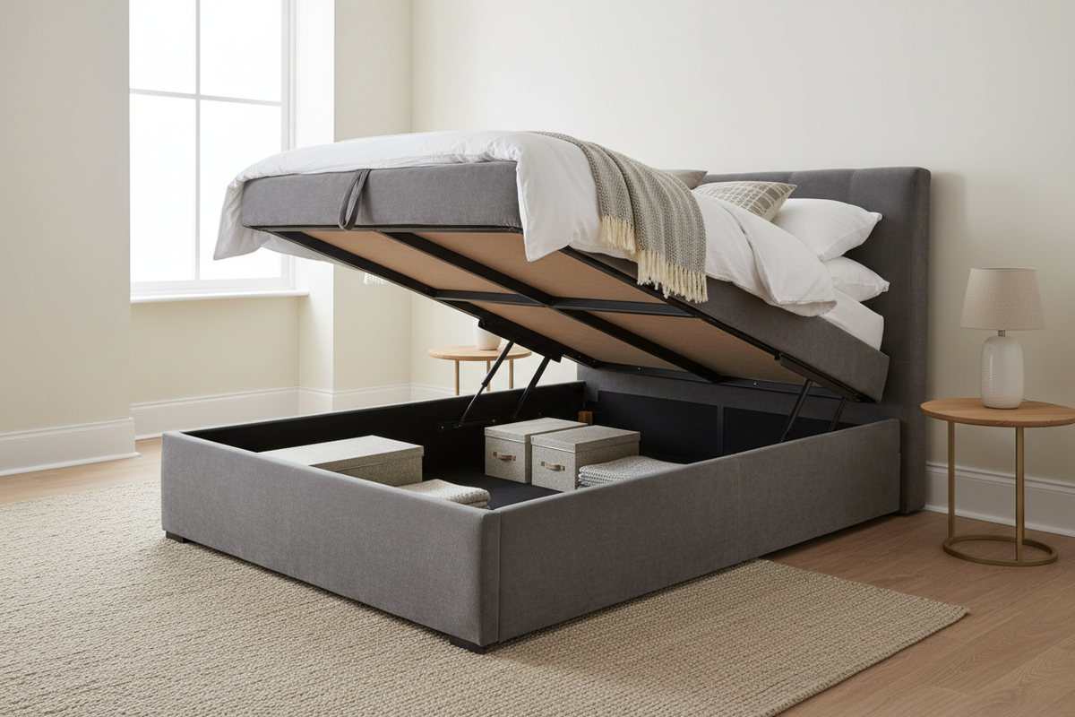 Ottoman storage base open