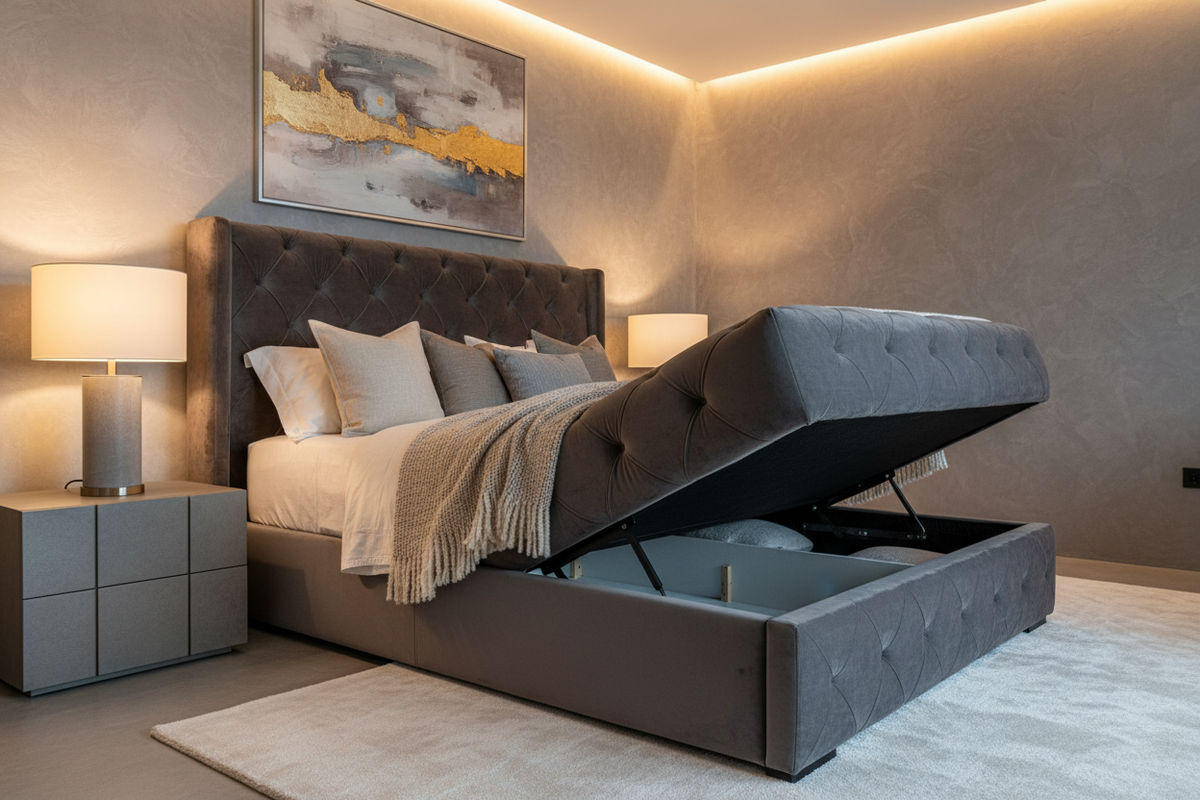 Side angle view in luxury bedroom