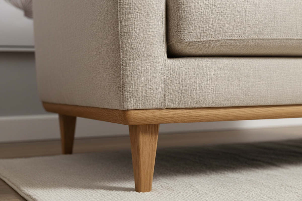 Linen fabric and oak leg detail