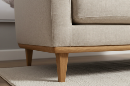 Linen fabric and oak leg detail