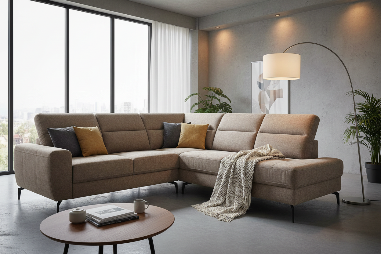 Novera L-Shape Corner Fabric Sofa Bed front view