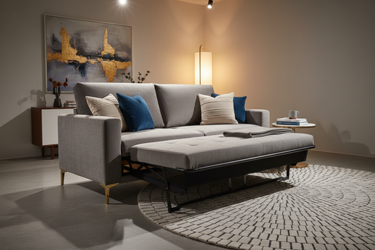 Mid-conversion from sofa to bed