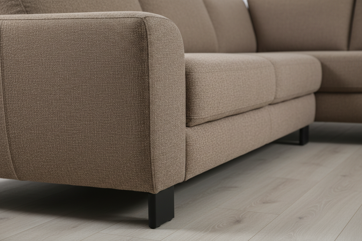 Fabric cushion and black leg close-up