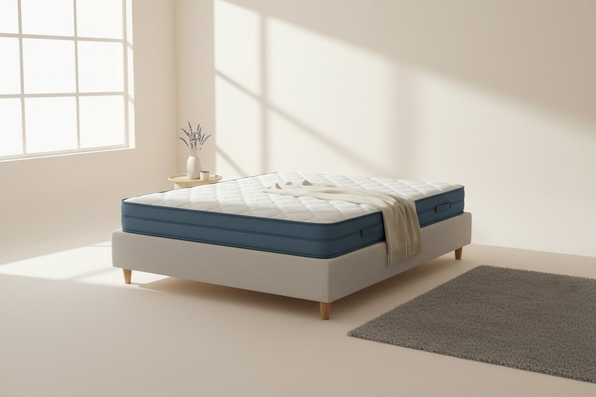 Novera Comfort Hybrid Mattress styled on a simple bed base in a bright bedroom