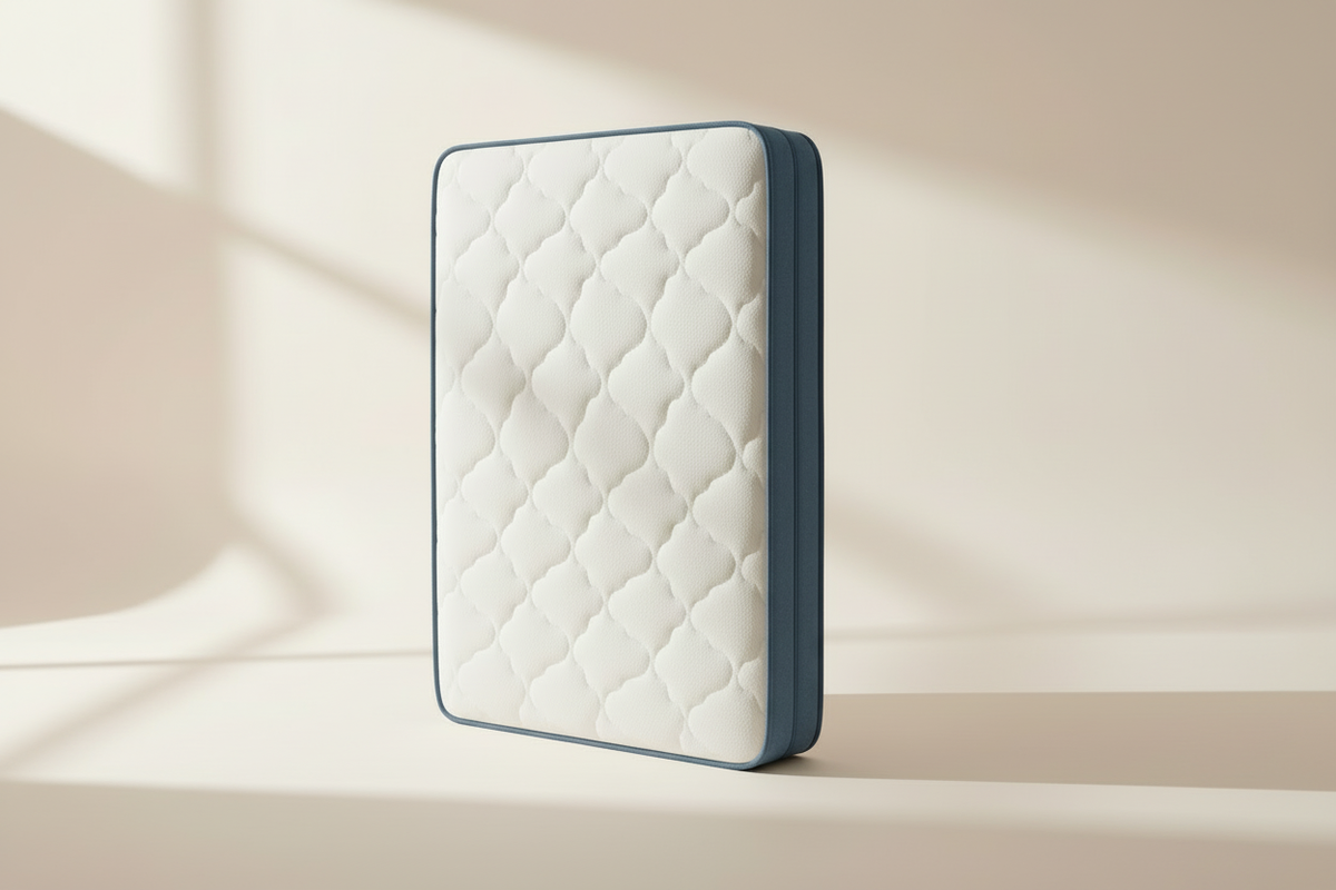 Side profile of the Novera Comfort Hybrid Mattress showing its quilted edge