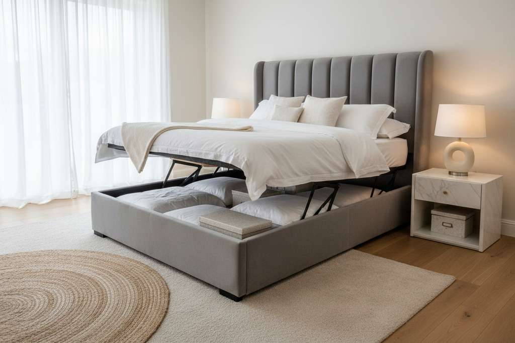 Novera Velvet Ottoman Bed front view