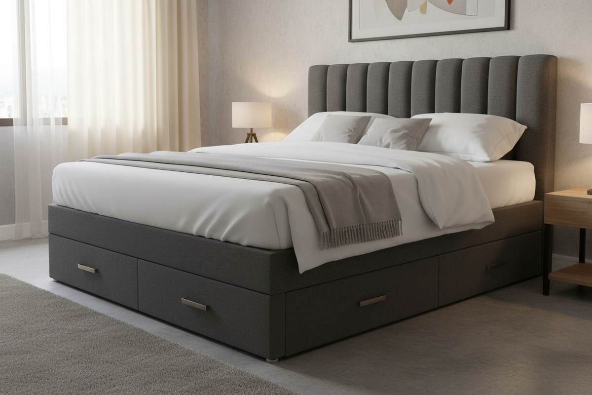 Side angle view in contemporary bedroom
