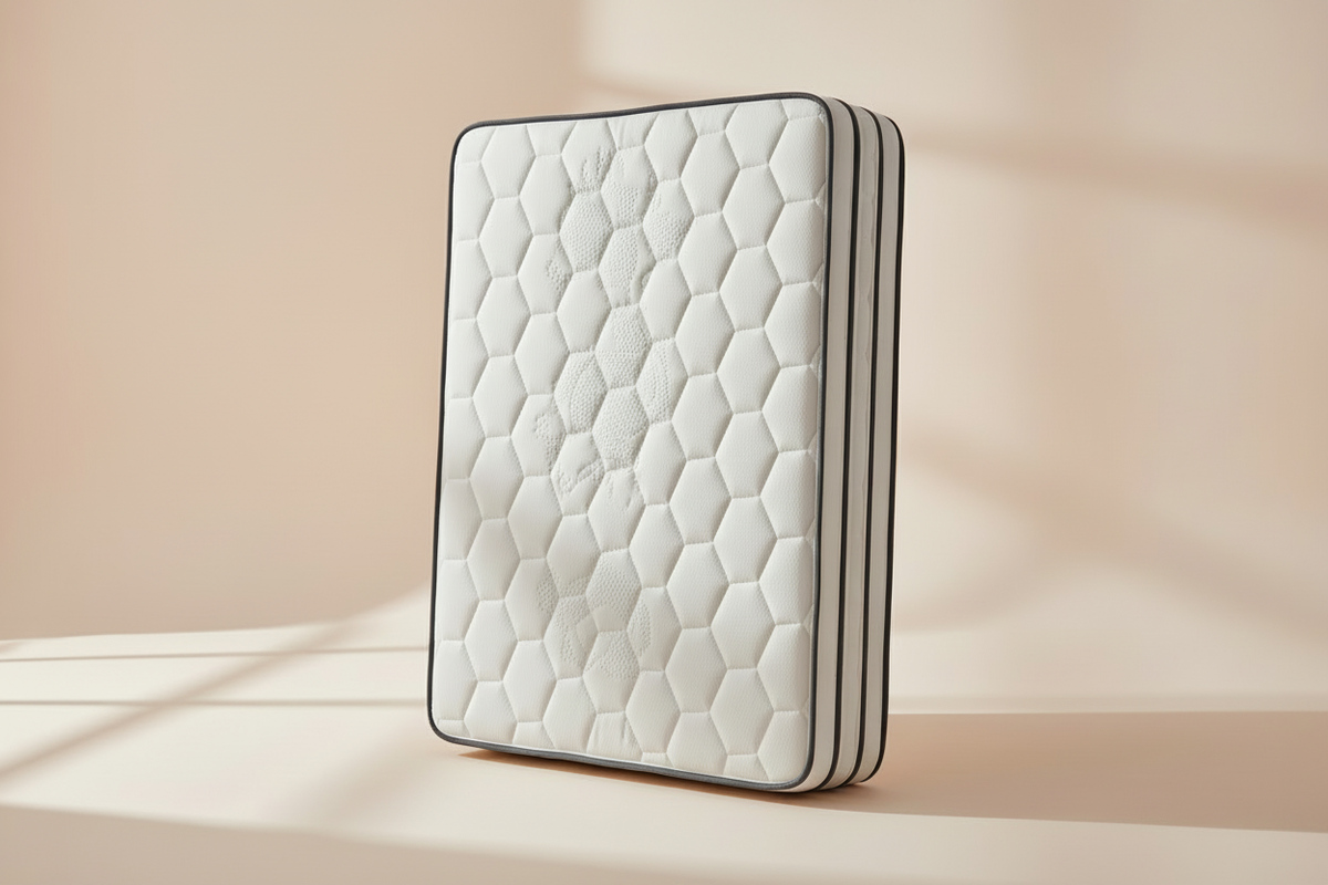 Side profile of the Novera Premium Hybrid Mattress showing its taller quilted edge