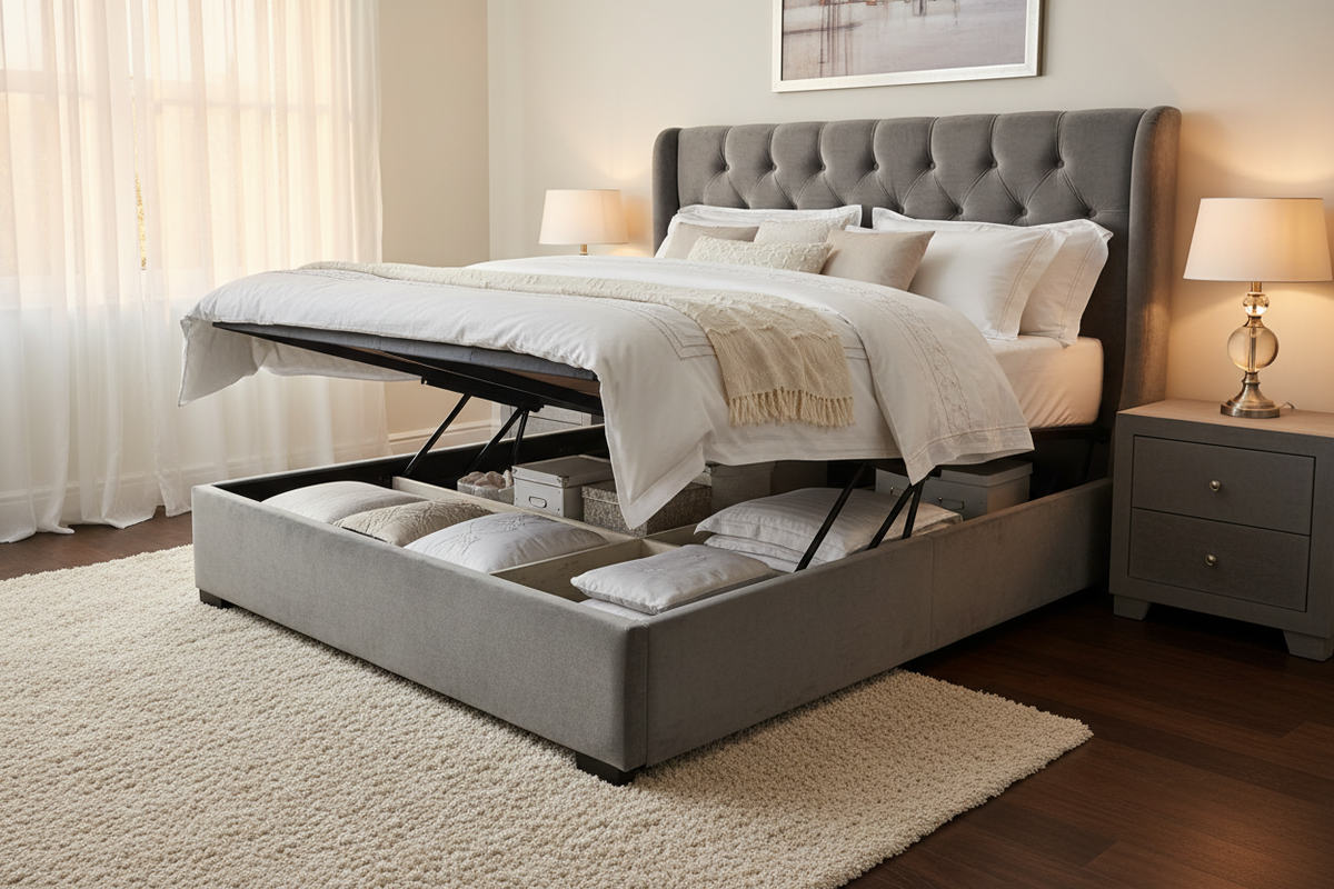 Ottoman storage base open