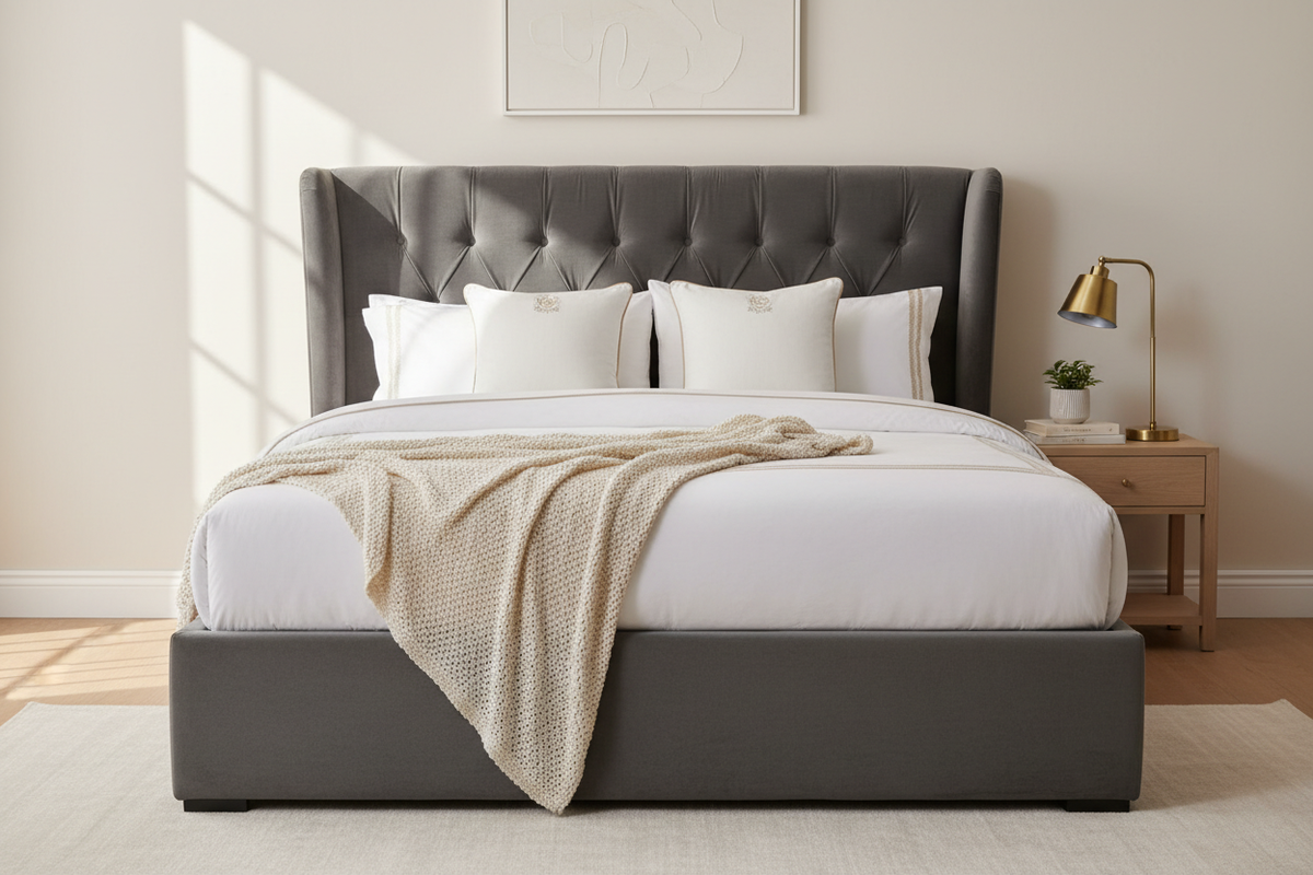 Novera Velvet Ottoman Bed front view