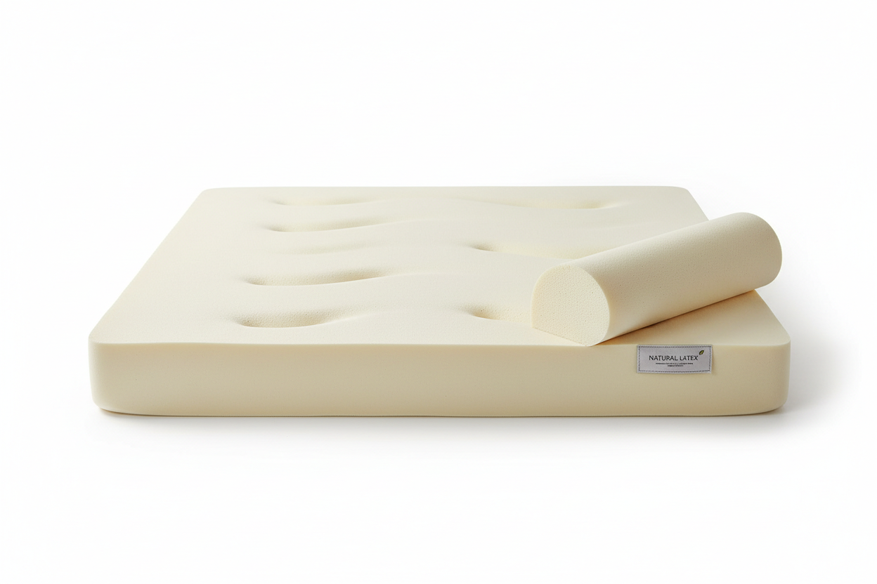 Natural latex mattress topper flat lay showing thickness