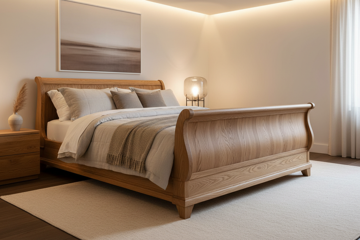 Novera Solid Oak Sleigh Bed front view