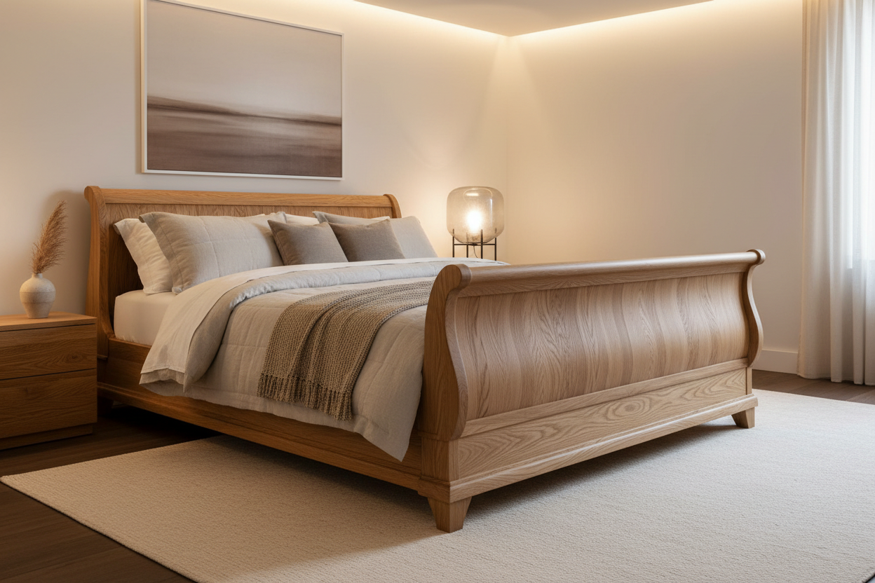 Novera Solid Oak Sleigh Bed front view