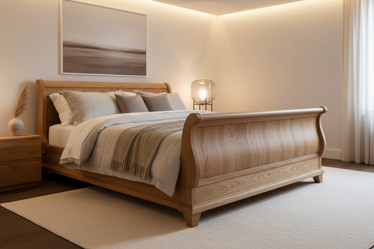 Novera Solid Oak Sleigh Bed front view