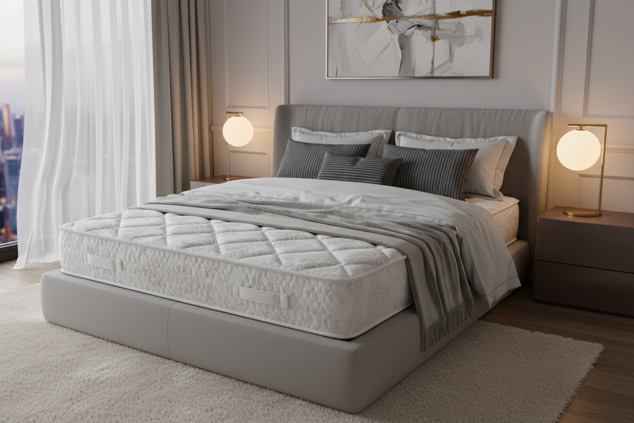 Mattress styled in luxury bedroom