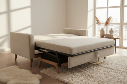Mid-conversion from sofa to bed