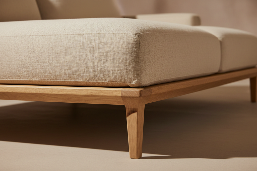 Tapered oak leg detail