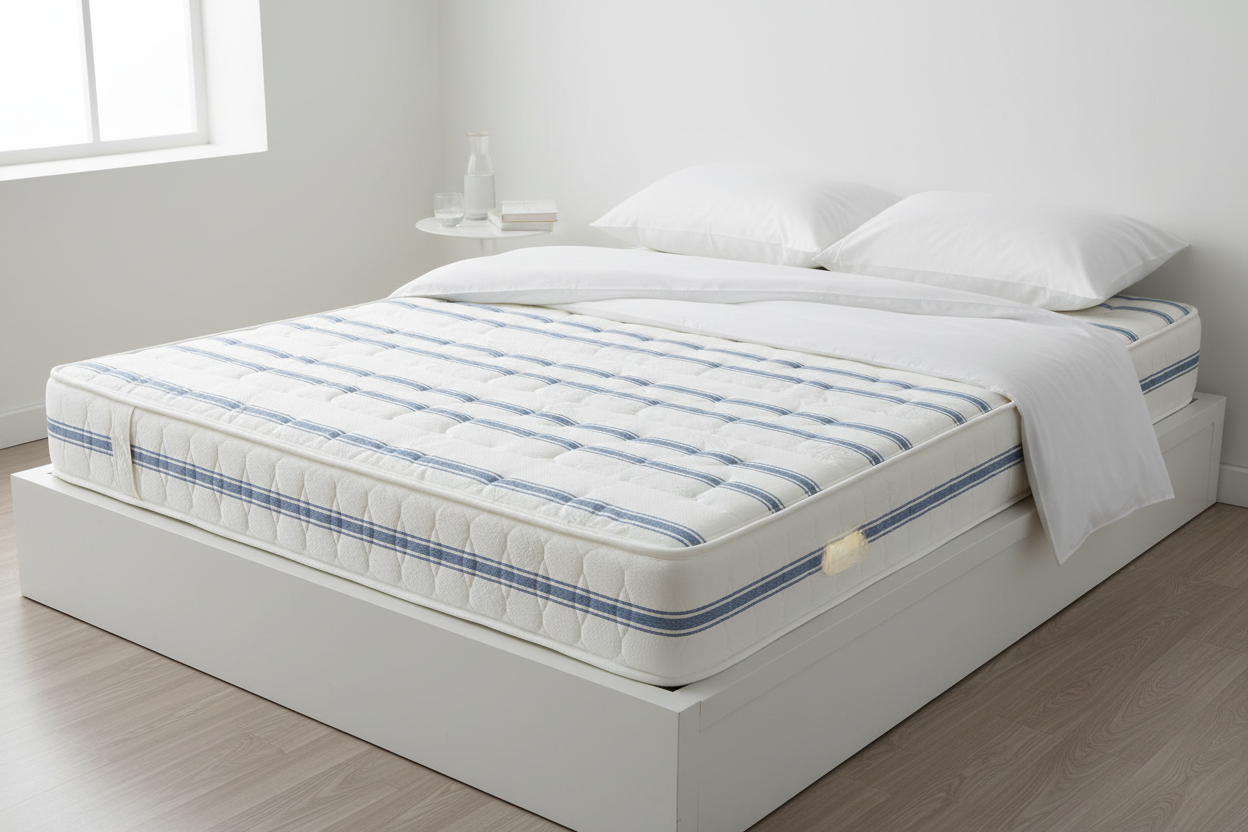Mattress styled in clean bedroom