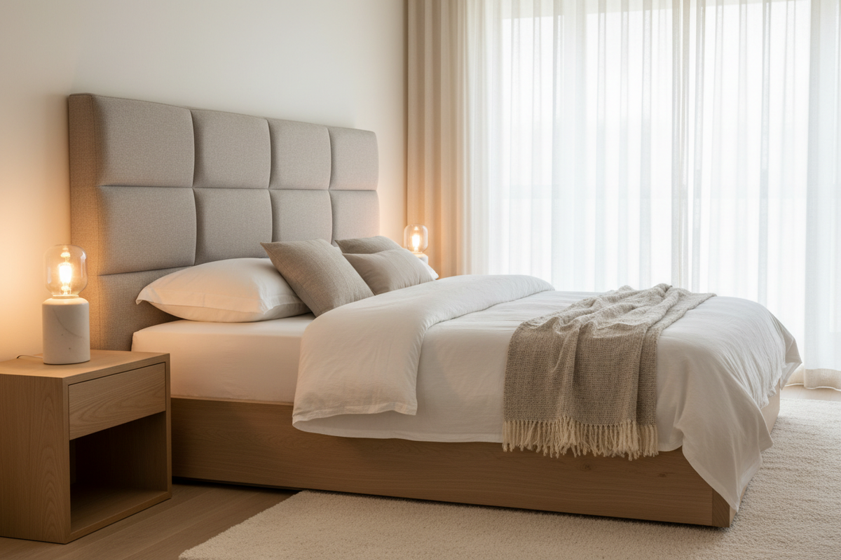 Side angle view in contemporary bedroom