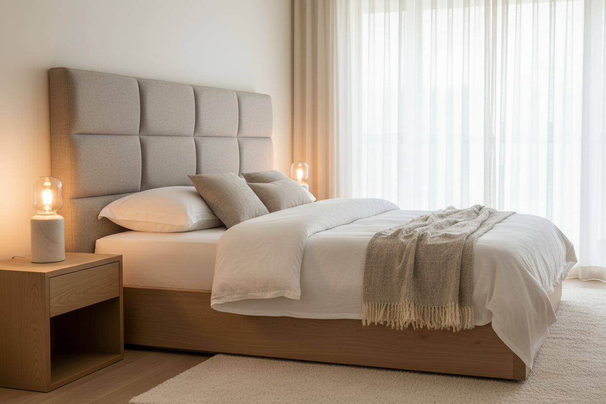 Side angle view in contemporary bedroom