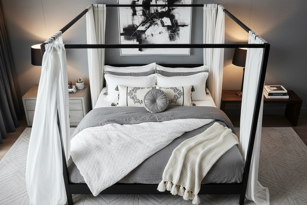 Top-down bedroom styling view