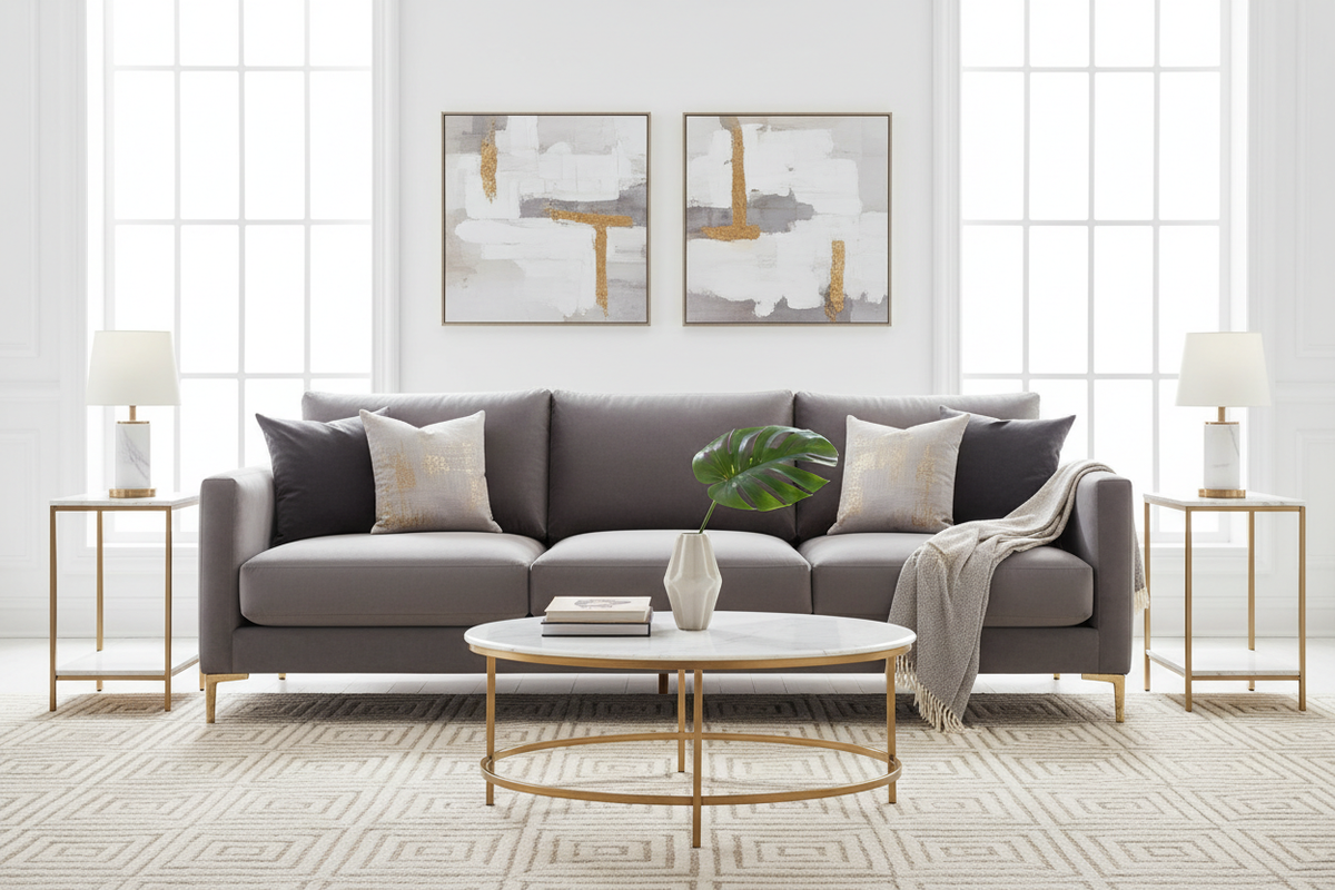 Novera Velvet 3-Seater Sofa front view