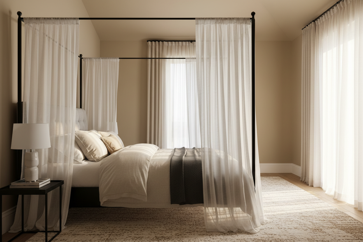Side angle view with canopy drapes