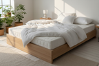 Mattress styled in natural Scandinavian bedroom
