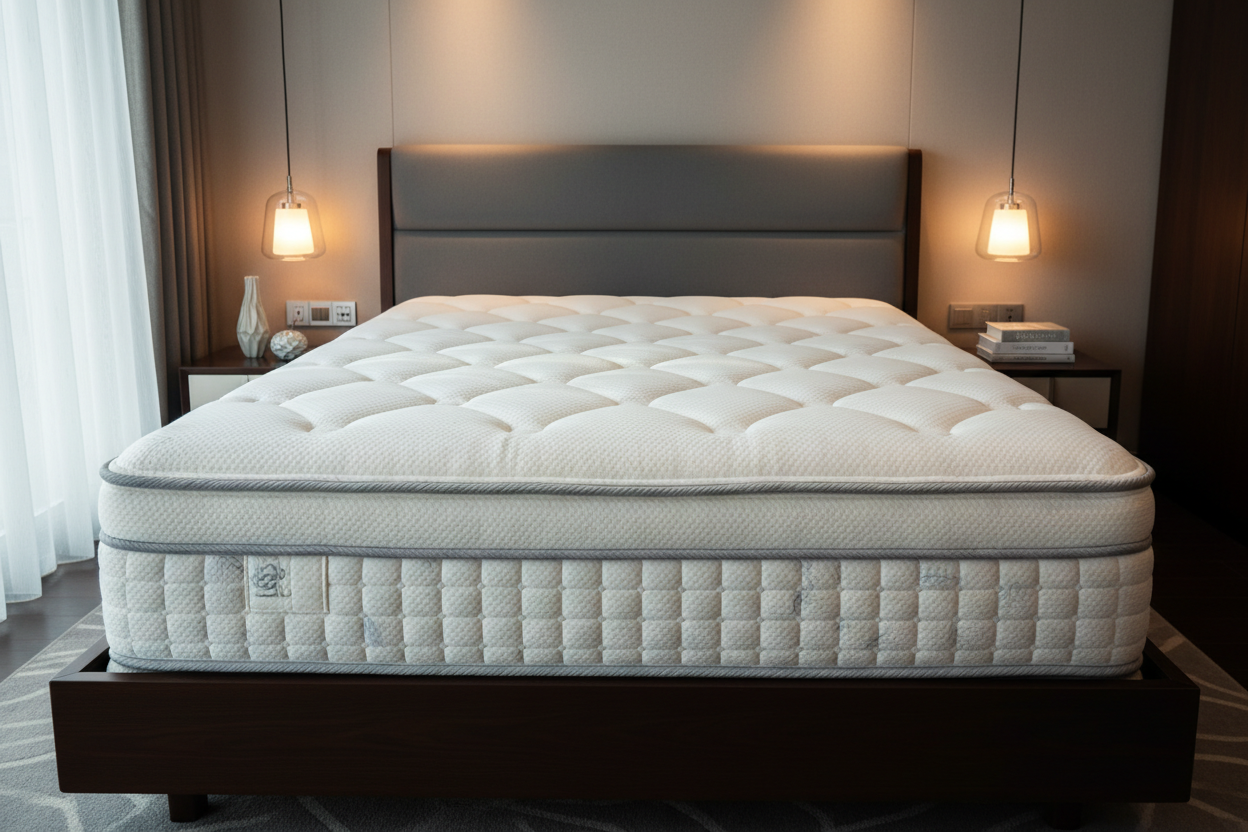 Novera Luxury Pillow Top Mattress on bed frame