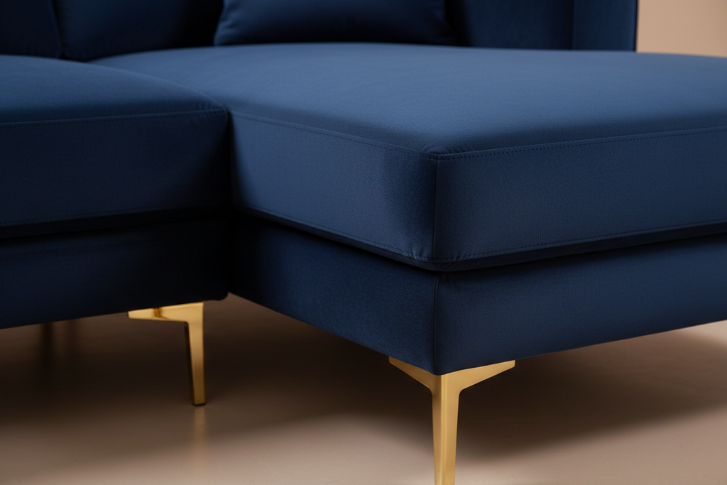 Navy velvet fabric and cushion detail