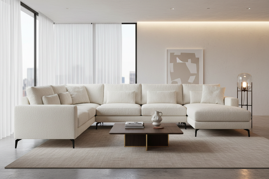 Novera Bouclé Corner Sofa 5 Seat front view